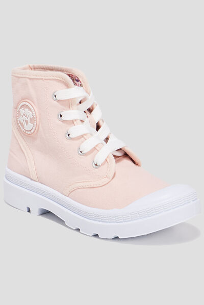 Baskets montantes crantées en toile rose fille