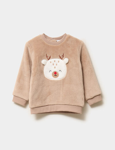 Sweat effet polaire manches longues taupe b&eacute;b&eacute; gar&ccedil;on