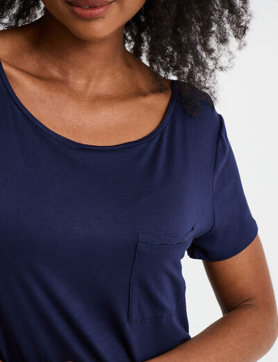 Chemise de nuit manches courtes bleu marine femme