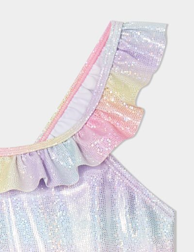 Maillot de bain une pi&egrave;ce &agrave; volants rose fille