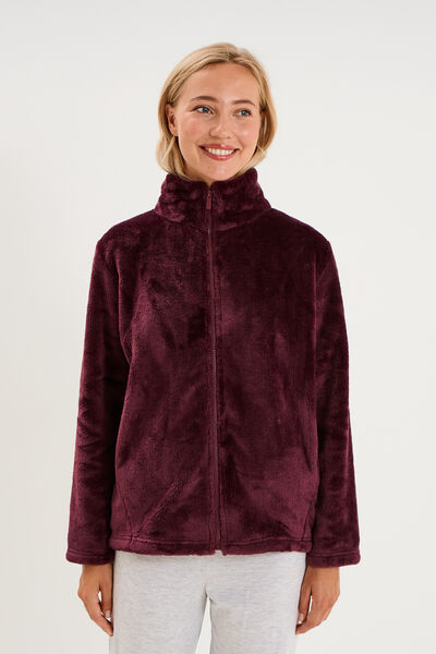 Veste de pyjama col montant polaire prune femme