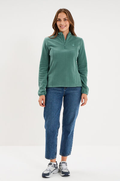 Sweat polaire col camionneur vert fonc&eacute; femme
