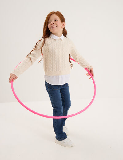 Pull effet 2-en-1 col chemise ivoire fille