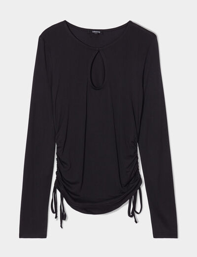 T-shirt ouverture et côtés à coulisse noir femme
