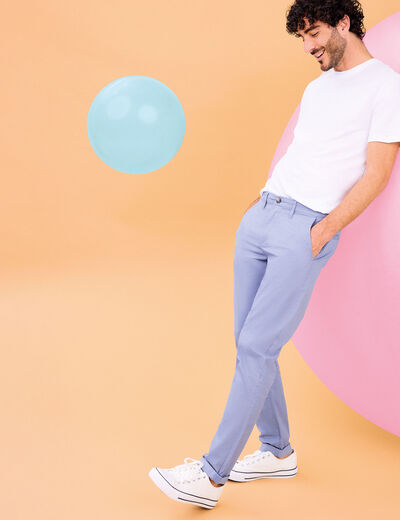Pantalon chino slim stretch bleu homme