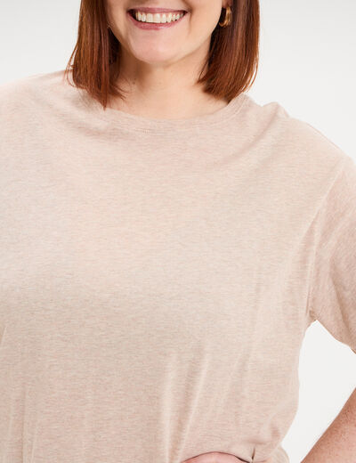 T-shirt col rond manches courtes coton beige femme grande taille