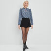 Blouse à épaules et col volantés bleu marine femme