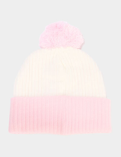 Bonnet &agrave; pompon Stitch ivoire fille