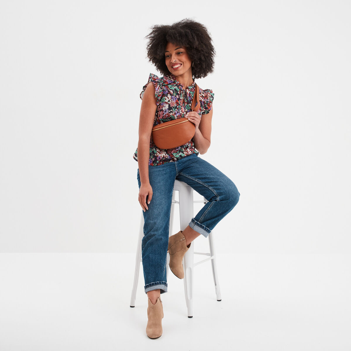 Blouse volants manches fils métallisés multicolore femme