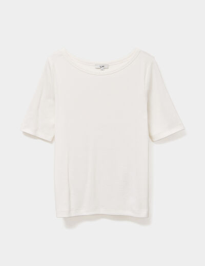 T-shirt col rond manches courtes coton blanc femme