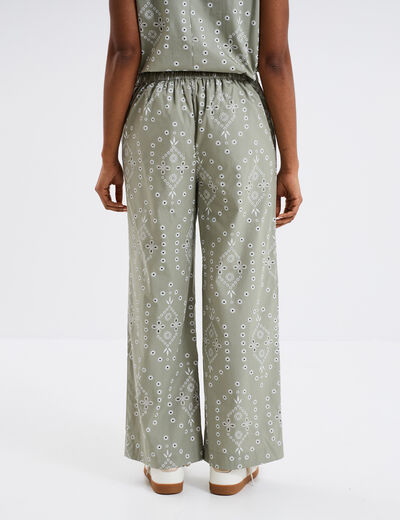 Pantalon regular broderie anglaise vert clair femme