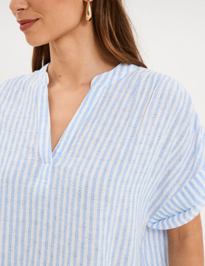 Blouse droite &agrave; manches courtes ecru femme
