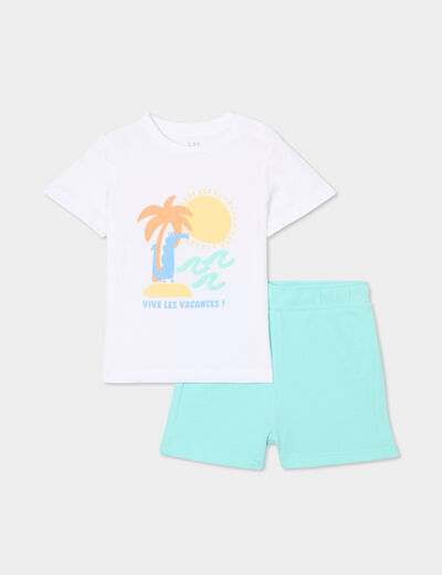 Ensemble t-shirt et short coton bleu turquoise bébé garçon
