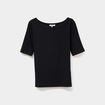 T-shirt col rond manches courtes coton noir femme