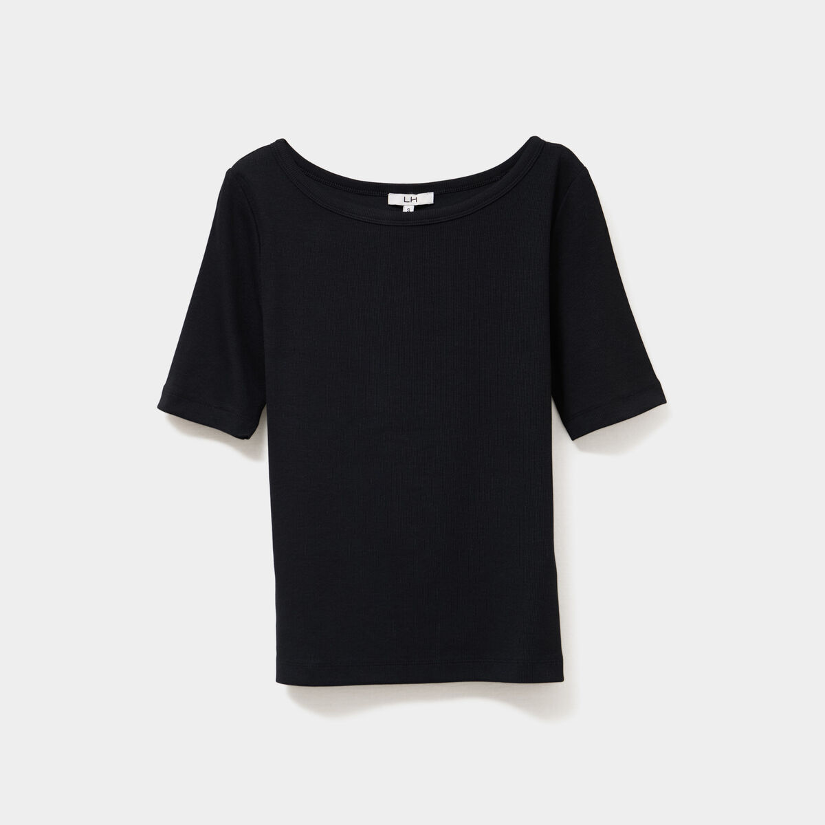 T-shirt col rond manches courtes coton noir femme