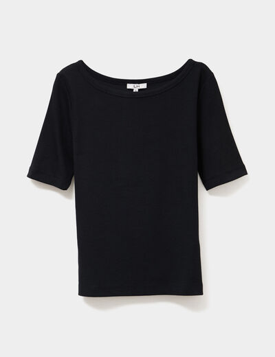 T-shirt col rond manches courtes coton noir femme