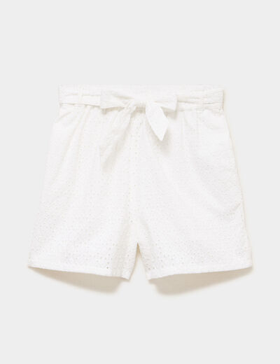 Short large broderie anglaise coton blanc femme
