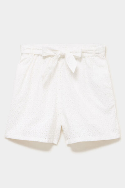 Short large broderie anglaise coton blanc femme