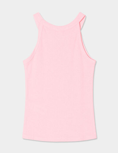 Débardeur côtelé col rond coton rose fluo fille