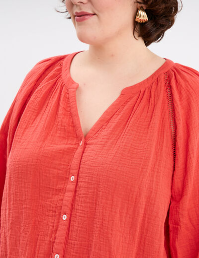 Blouse manches longues coton rouge femme grande taille