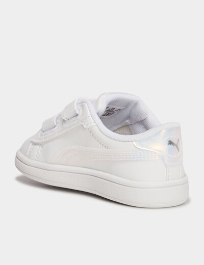 Tennis basses à scratchs Puma Smash blanc bébé fille