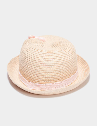 Chapeau d&eacute;tail crochet et tress&eacute; noeud sable mixte