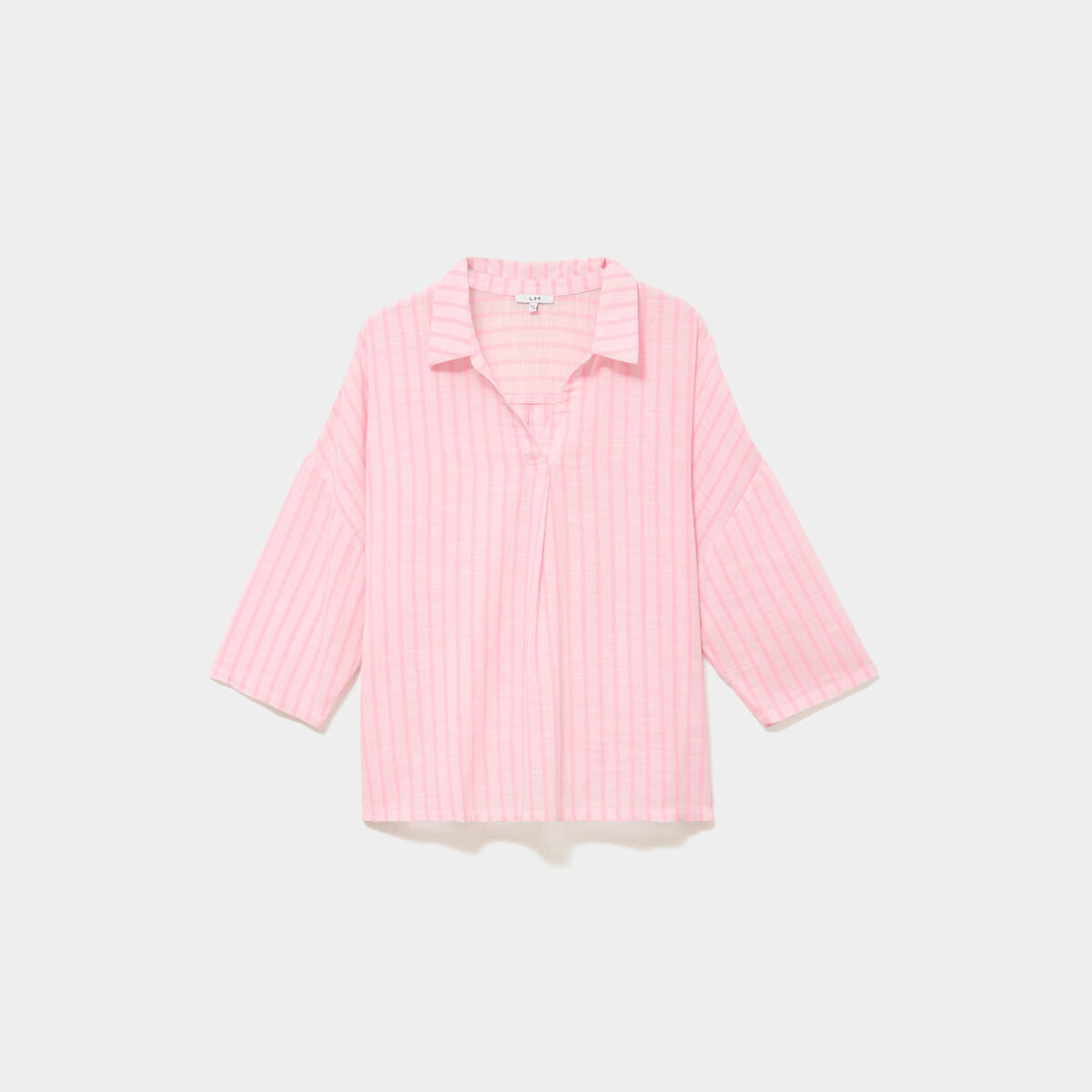 Blouse oversize manches 3/4 coton rose femme grande taille