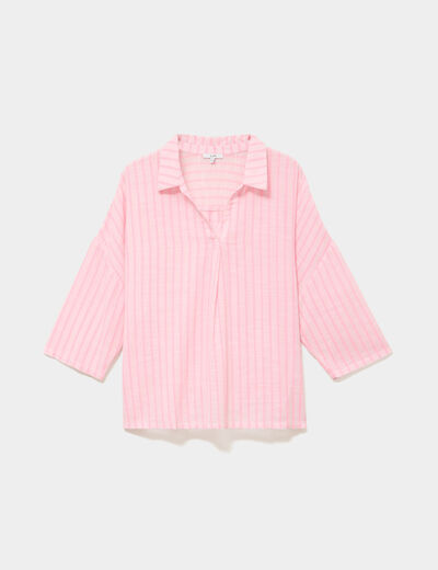 Blouse oversize manches 3/4 coton rose femme grande taille