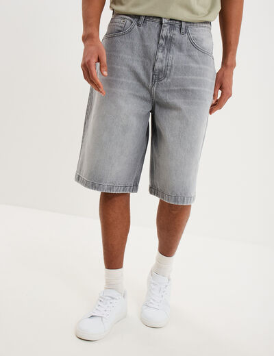 Short bermuda en jean large coton denim gris clair homme