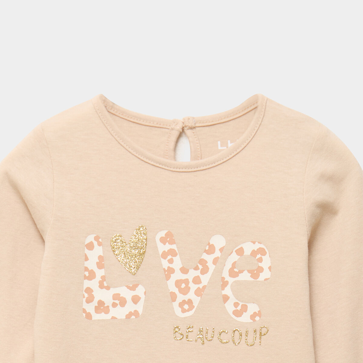 T-shirt manches longues col rond coton beige b&eacute;b&eacute; fille