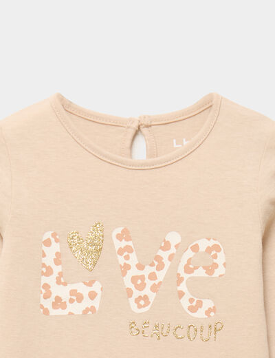 T-shirt manches longues col rond coton beige b&eacute;b&eacute; fille