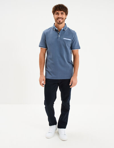 Polo piqu&eacute; manches courtes coton bleu gris homme