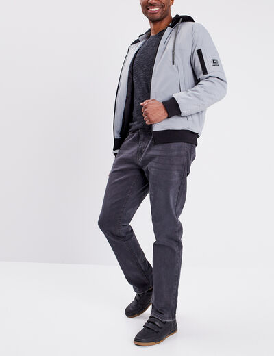 Veste bomber droite à capuche amovible gris clair homme