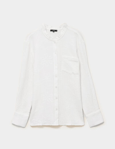 Blouse brod&eacute;e manches longues coton blanc femme