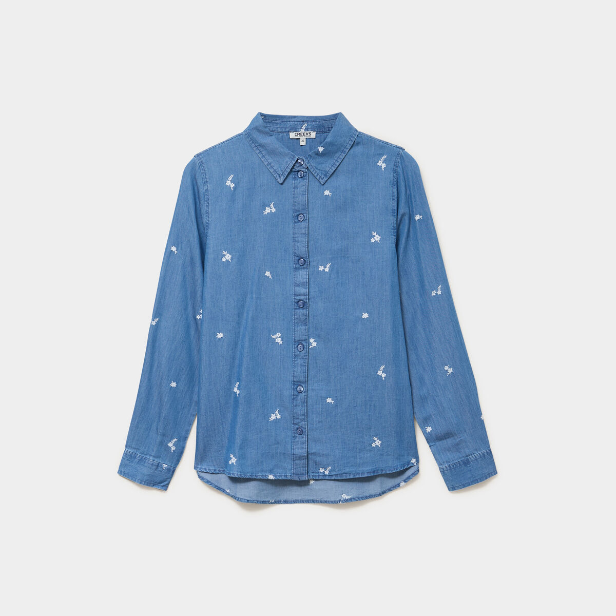 Chemise en jean brod&eacute;e bleu femme