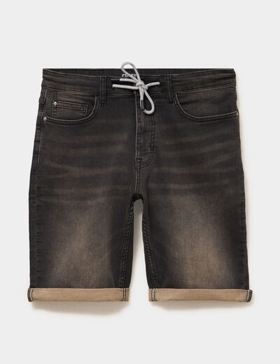 Bermuda droit &agrave; coulisse en jean denim noir homme