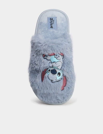 Chaussons mules fausse fourrure Stitch bleu femme