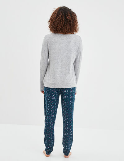 Ensemble pyjama pantalon 2 pièces gris clair femme