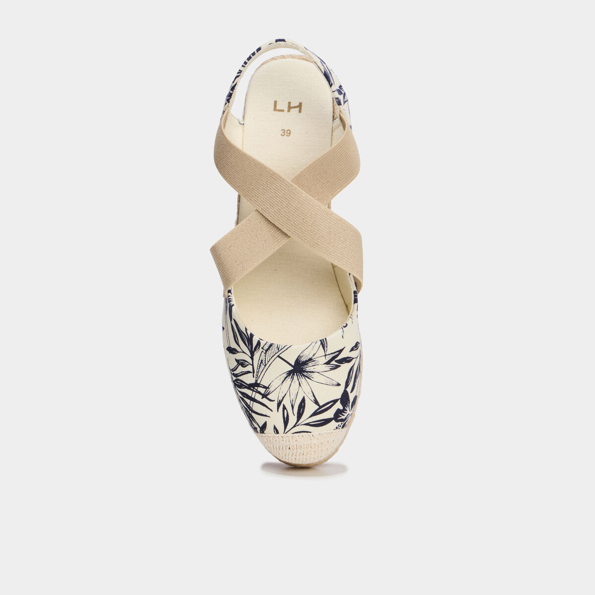 Sandales espadrilles compens&eacute;es toile bleu femme