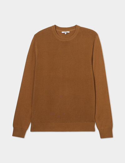 Pull col rond coton manches longues marron homme