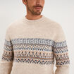 Pull jacquard col rond manches longues ecru homme