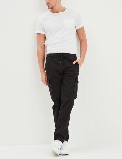 Pantalon cargo taille &eacute;lastiqu&eacute;e noir homme