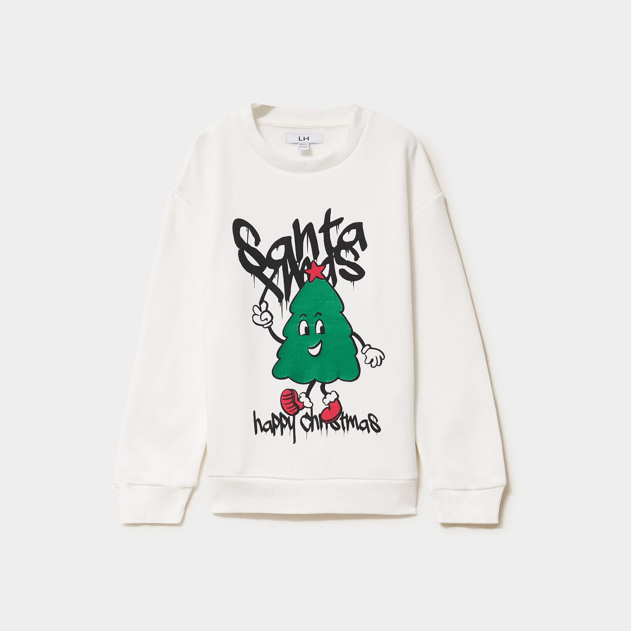Sweat de Noël col rond oversize blanc garçon LH