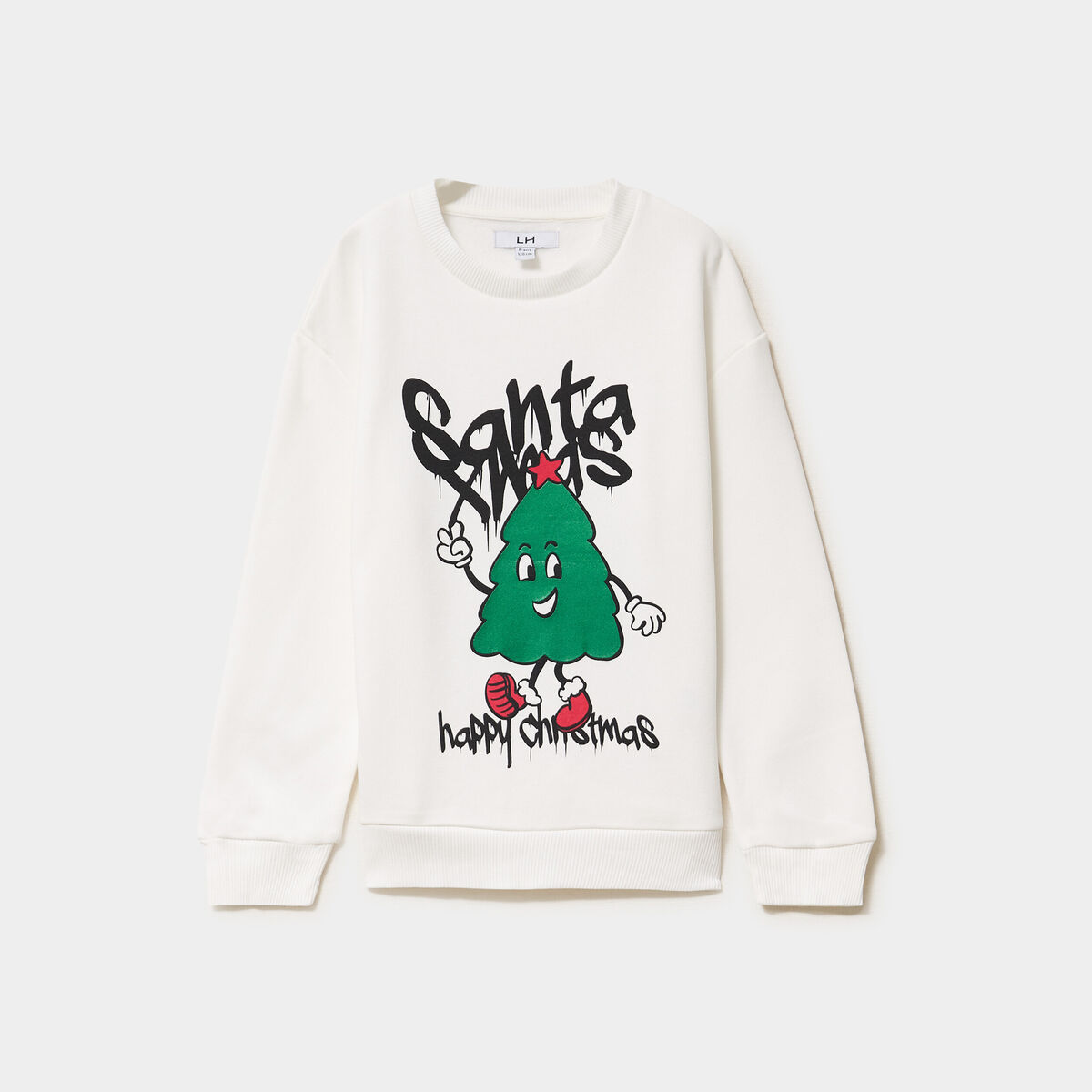 Sweat de No&euml;l col rond oversize blanc gar&ccedil;on