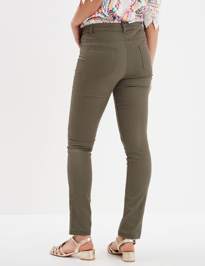 Pantalon slim en coton elasthanne vert kaki femme
