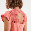 T-shirt épaules et dos macramé rose corail femme