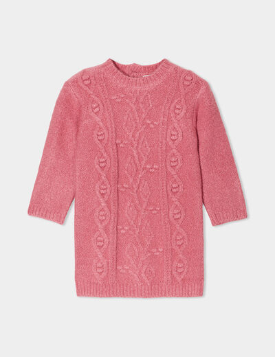Robe pull torsades fils métallisés vieux rose bébé fille