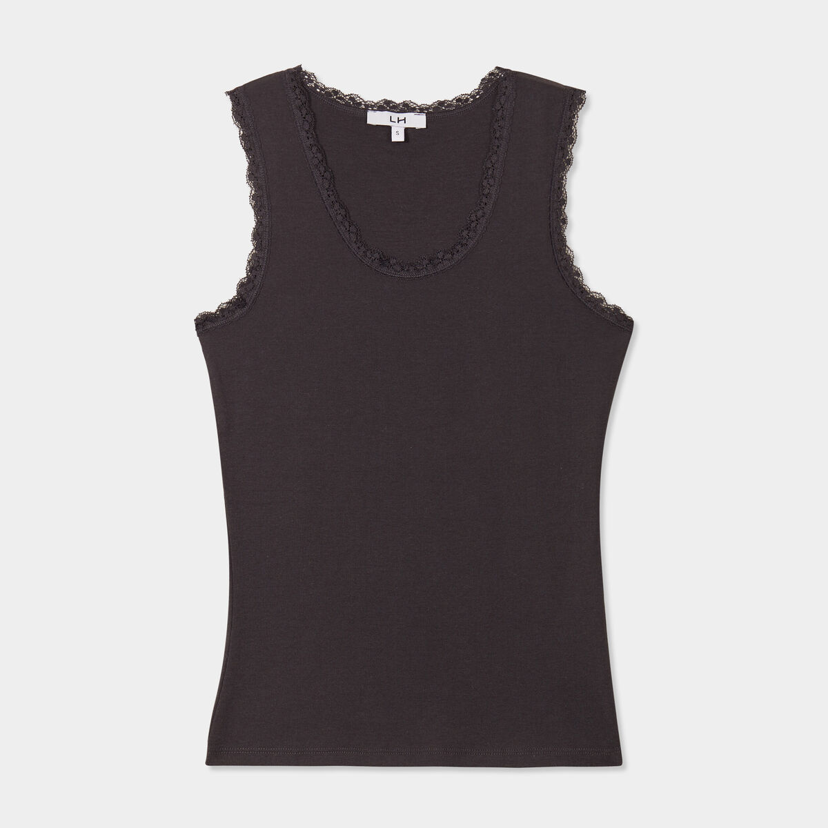 Débardeur coton bords dentelle gris foncé femme