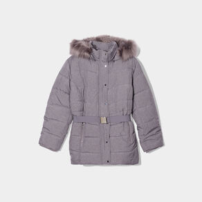 Doudoune capuche fausse fourrure gris clair femme grande taille