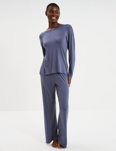 Ensemble pyjama t-shirt et pantalon bleu gris femme